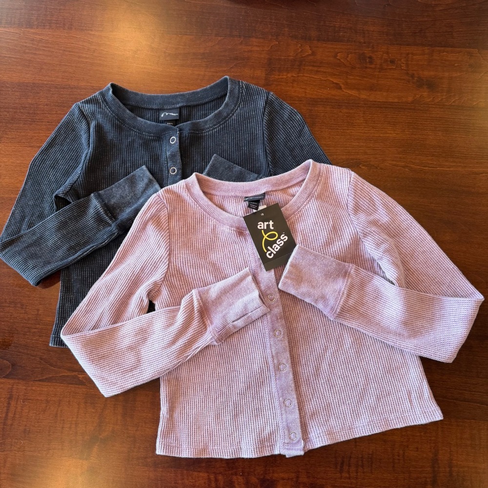 Girls Waffle Knit Cardigan Set 2pc Art Class Lavender Charcoal Small 6/7 NWT